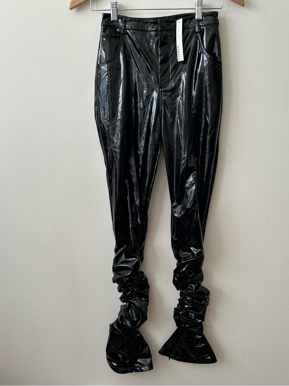 Steele Black Faux Leather Dress Pants Crunch Legs XS